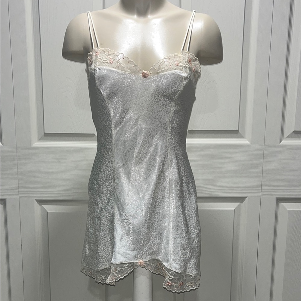 Luxurious White Chemise with Lace Trim